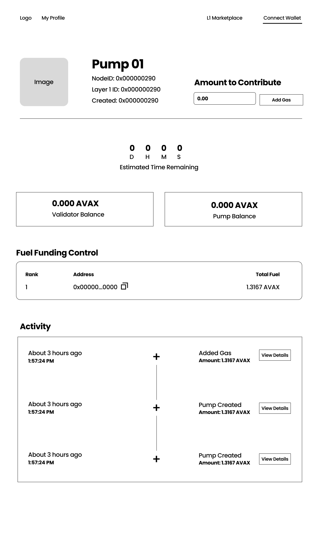 Wireframes for Gas Station UI
