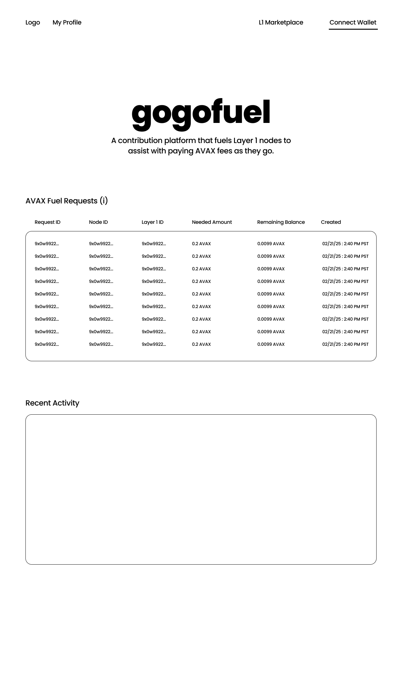 Wireframes for Gas Station UI