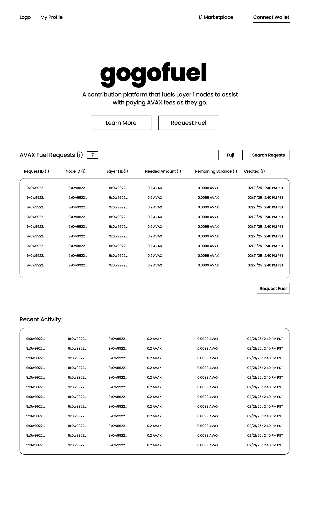 Wireframes for Gas Station UI