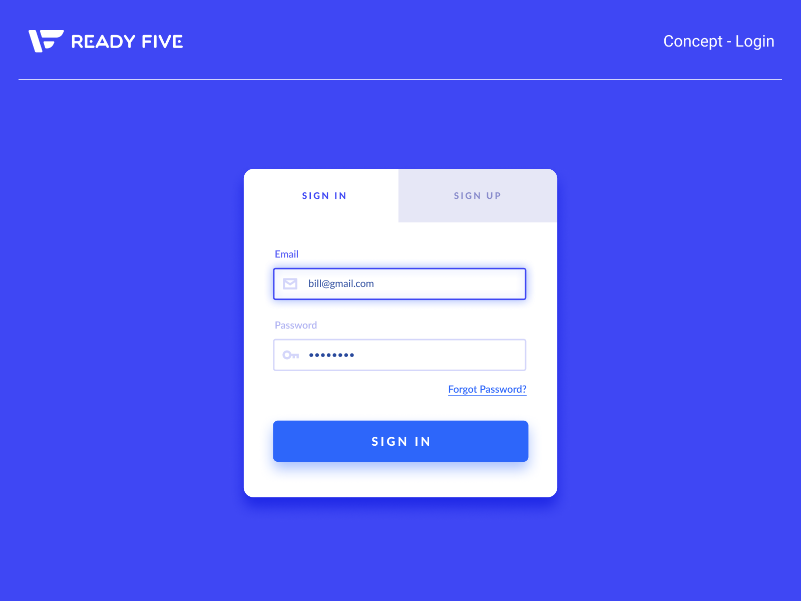 Ready Five login concept